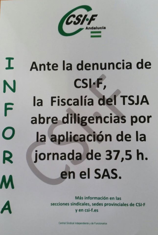 CSIF-A recurre en el TSJA las órdenes de la Junta que unifican las áreas hospitalarias de Granada y Huelva Mar, 09/12/2014